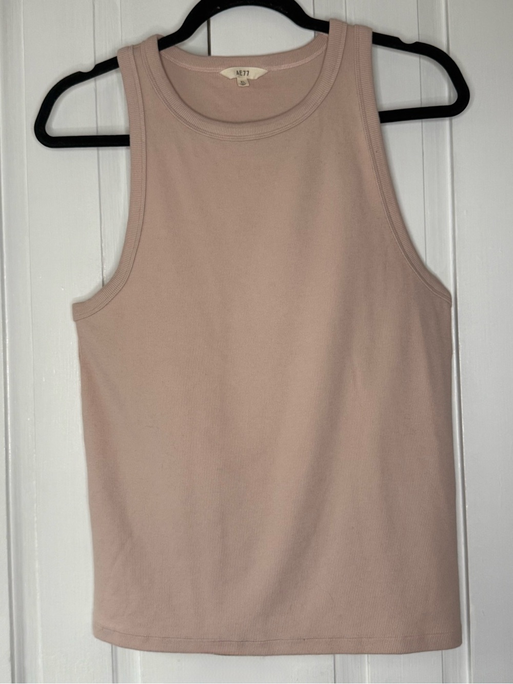 AE77 American Eagle NWOT High Neck Blush Pink Ribbed Tank Top - XL